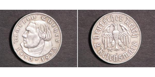 2 Reichsmark Nazi Germany (1933-1945) Silver Martin Luther