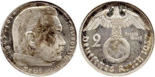 2 Reichsmark Nazi Germany (1933-1945) Silver Paul von Hindenburg
