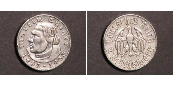 2 Reichsmark Nazi Germany (1933-1945) Silver Martin Luther