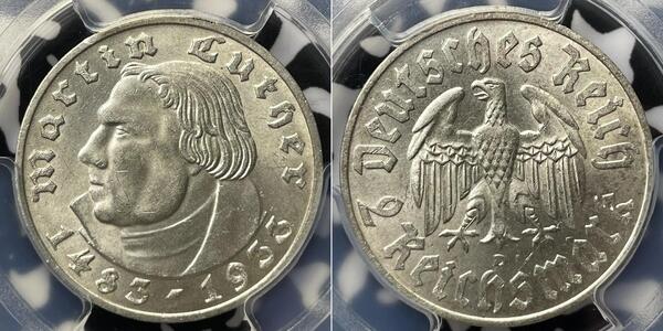 2 Reichsmark Nazi Germany (1933-1945) Silver Martin Luther
