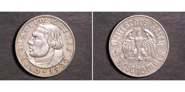 2 Reichsmark Nazi Germany (1933-1945) Silver Martin Luther