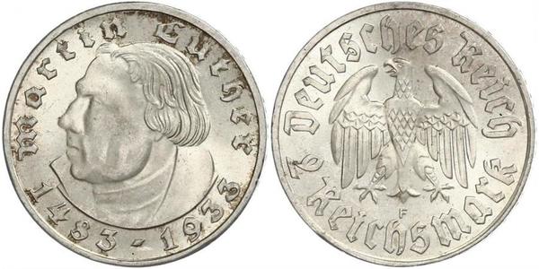 2 Reichsmark Nazi Germany (1933-1945) Silver Martin Luther