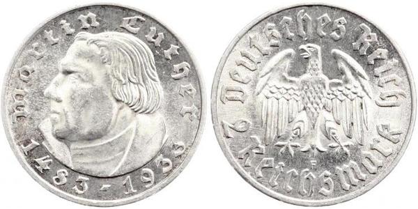 2 Reichsmark Nazi Germany (1933-1945) Silver Martin Luther