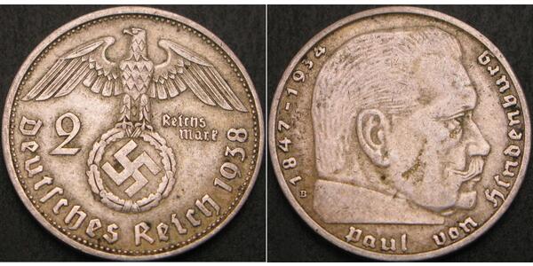 2 Reichsmark Nazi Germany (1933-1945) Silver Paul von Hindenburg