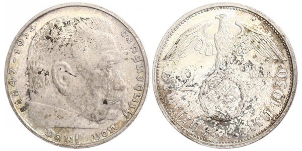 2 Reichsmark Nazi Germany (1933-1945) Silver Paul von Hindenburg