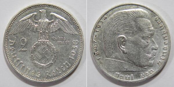 2 Reichsmark Nazi Germany (1933-1945) Silver Paul von Hindenburg