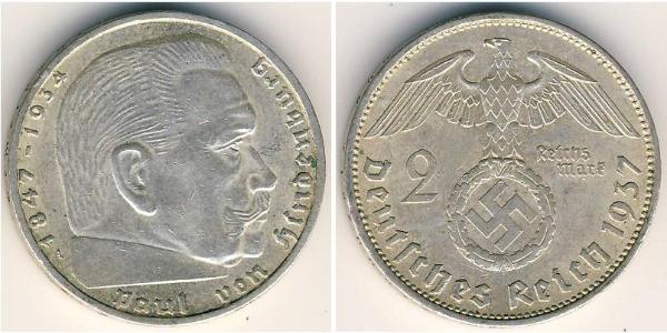 2 Reichsmark Nazi Germany (1933-1945) Silver Paul von Hindenburg