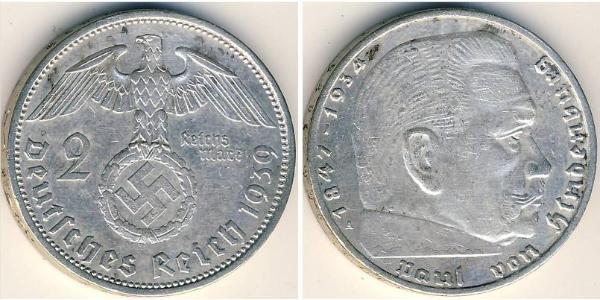 2 Reichsmark Nazi Germany (1933-1945) Silver Paul von Hindenburg