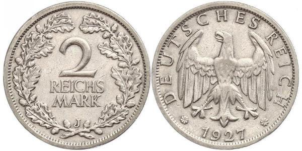 2 Reichsmark Weimar Republic (1918-1933) Silver 
