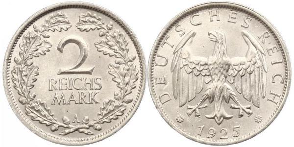 2 Reichsmark Weimar Republic (1918-1933) Silver 