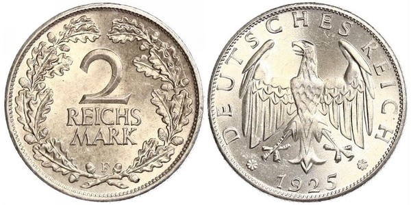 2 Reichsmark Weimar Republic (1918-1933) Silver 