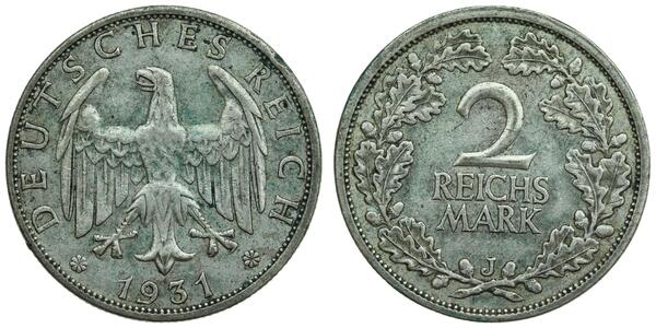 2 Reichsmark Weimar Republic (1918-1933) Silver 