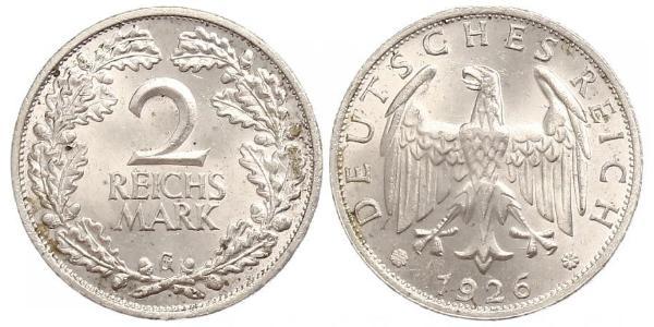 2 Reichsmark Weimar Republic (1918-1933) Silver 