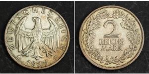 2 Reichsmark Веймарская республика (1918-1933) Серебро 