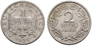 2 Reichsmark Веймарская республика (1918-1933) Серебро 