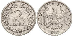 2 Reichsmark Веймарская республика (1918-1933) Серебро 