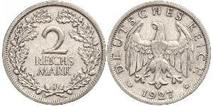 2 Reichsmark Веймарская республика (1918-1933) Серебро 