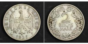 2 Reichsmark Веймарская республика (1918-1933) Серебро 