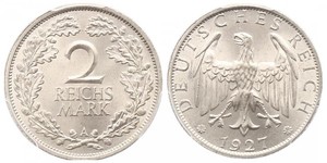 2 Reichsmark Веймарская республика (1918-1933) Серебро 