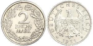 2 Reichsmark Веймарская республика (1918-1933) Серебро 