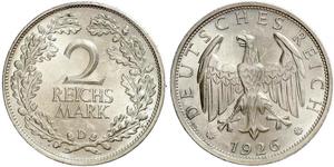 2 Reichsmark Веймарская республика (1918-1933) Серебро 