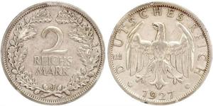 2 Reichsmark Веймарская республика (1918-1933) Серебро 