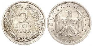 2 Reichsmark Веймарская республика (1918-1933) Серебро 