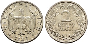 2 Reichsmark Веймарская республика (1918-1933) Серебро 