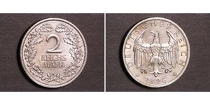 2 Reichsmark Веймарская республика (1918-1933) Серебро 