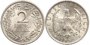 2 Reichsmark Веймарская республика (1918-1933) Серебро 