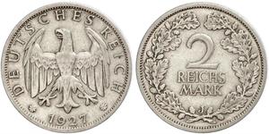 2 Reichsmark Веймарская республика (1918-1933) Серебро 