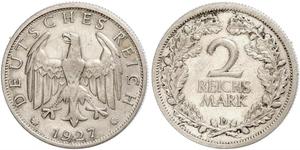 2 Reichsmark Веймарская республика (1918-1933) Серебро 