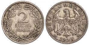 2 Reichsmark Веймарская республика (1918-1933) Серебро 