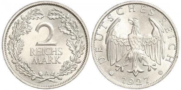 2 Reichsmark Веймарская республика (1918-1933) Серебро 