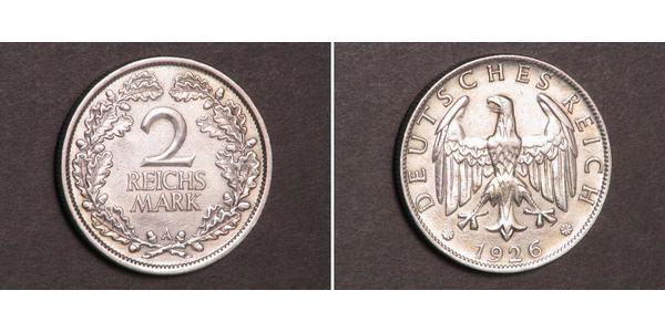 2 Reichsmark Веймарская республика (1918-1933) Серебро 
