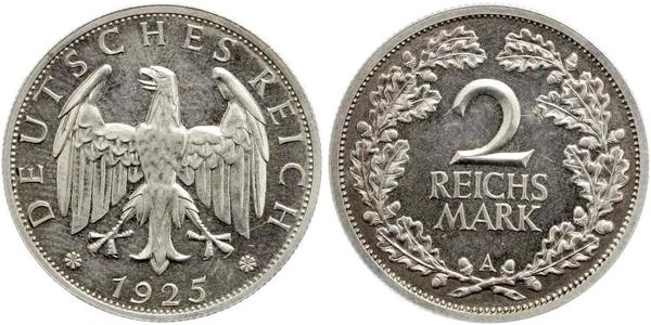 2 Reichsmark Веймарская республика (1918-1933) Серебро 