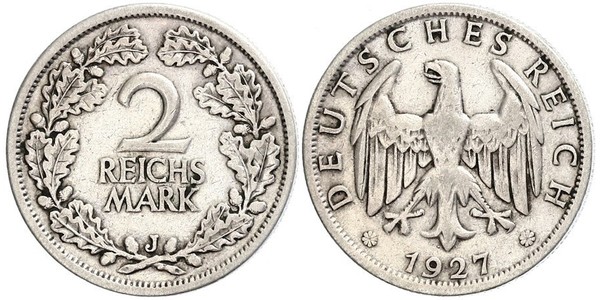 2 Reichsmark Веймарская республика (1918-1933) Серебро 