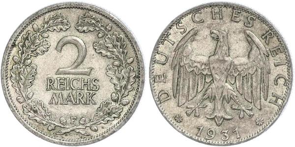 2 Reichsmark Веймарская республика (1918-1933) Серебро 