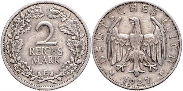 2 Reichsmark Веймарская республика (1918-1933) Серебро 