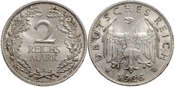 2 Reichsmark Веймарская республика (1918-1933) Серебро 