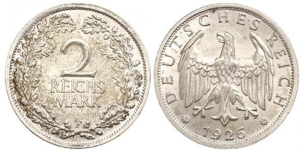2 Reichsmark Веймарская республика (1918-1933) Серебро 