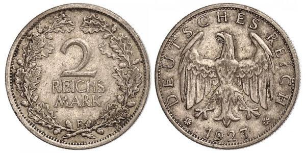 2 Reichsmark Веймарская республика (1918-1933) Серебро 