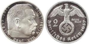 2 Reichsmark Третий рейх (1933-1945) Серебро Гинденбург, Пауль фон