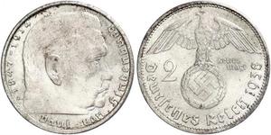 2 Reichsmark Третий рейх (1933-1945) Серебро Гинденбург, Пауль фон