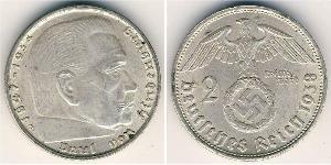 2 Reichsmark Третий рейх (1933-1945) Серебро Гинденбург, Пауль фон