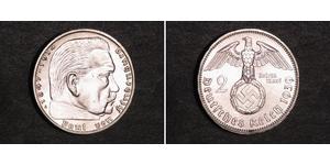 2 Reichsmark Третий рейх (1933-1945) Серебро Гинденбург, Пауль фон