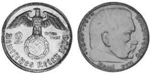 2 Reichsmark Третий рейх (1933-1945) Серебро Гинденбург, Пауль фон