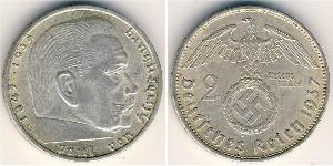 2 Reichsmark Третий рейх (1933-1945) Серебро Гинденбург, Пауль фон