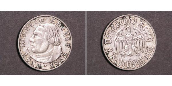 2 Reichsmark Третий рейх (1933-1945) Серебро Лютер, Мартин