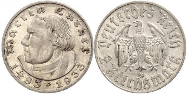 2 Reichsmark Третий рейх (1933-1945) Серебро Лютер, Мартин